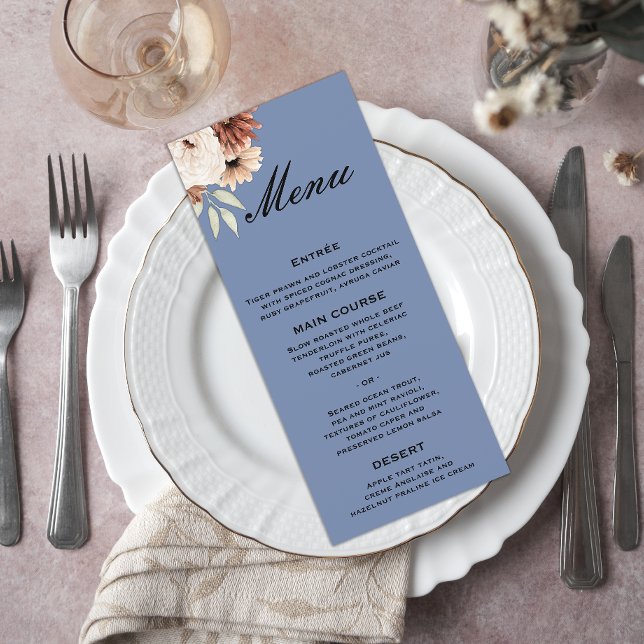 Rustic Dusty Blue Wildflower Wedding  Menu (Creator Uploaded)