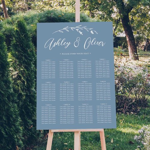 Rustic Dusty Blue Wildflower Wedding Seating Chart Foam Board