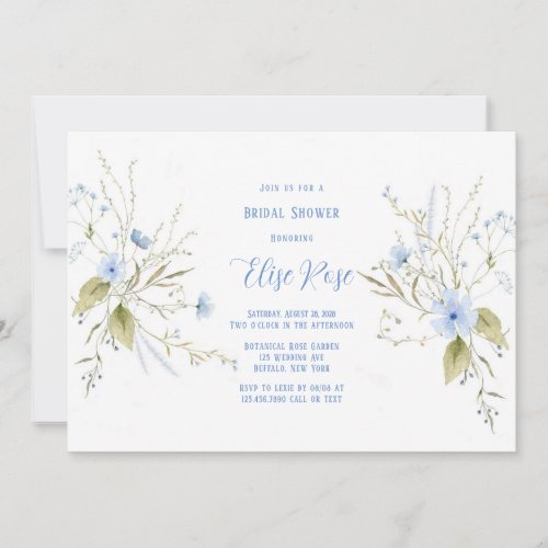 Rustic Dusty Blue Wildflowers Bridal Shower Invitation