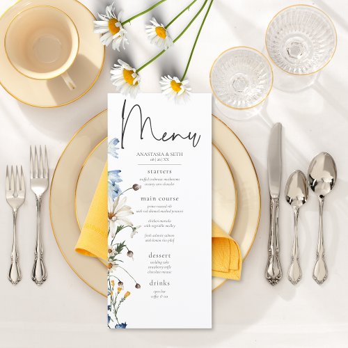 Rustic Dusty Blue Wildflowers  Daisies Long Menu