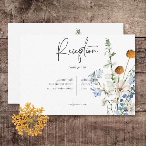 Rustic Dusty Blue Wildflowers  Daisies Reception Enclosure Card