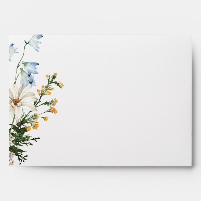 Rustic Dusty Blue Wildflowers & Daisies Shower Envelope (Front)