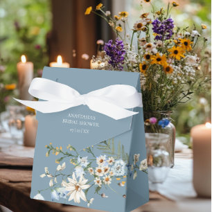Rustic Dusty Blue Wildflowers & Daisies Shower Favor Boxes