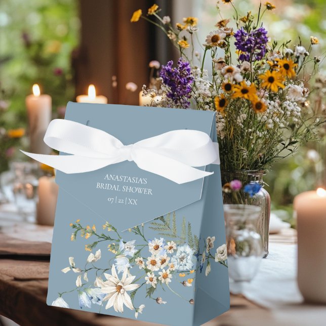 Rustic Dusty Blue Wildflowers & Daisies Shower Favor Boxes (Creator Uploaded)