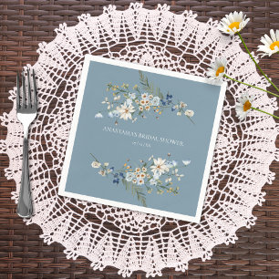 Rustic Dusty Blue Wildflowers & Daisies Shower Napkins