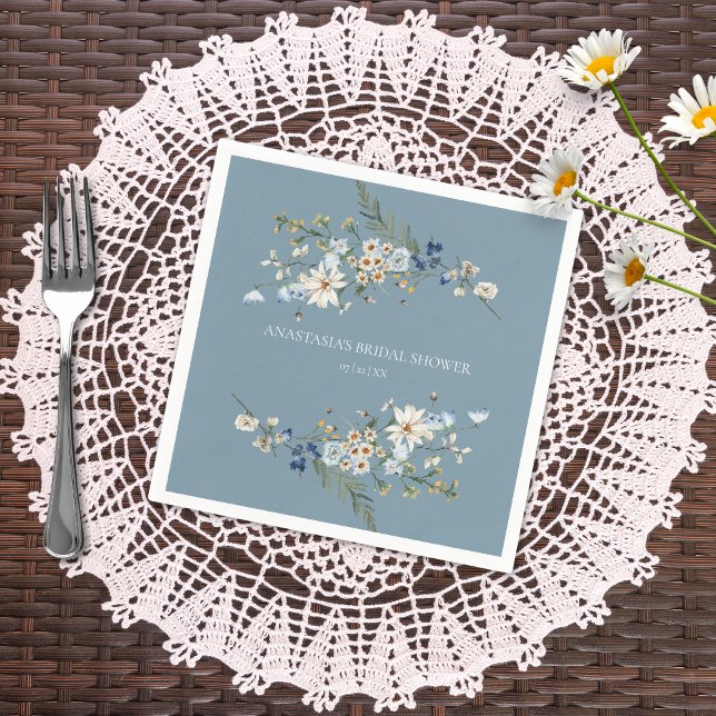Rustic Dusty Blue Wildflowers & Daisies Shower Napkins (Creator Uploaded)