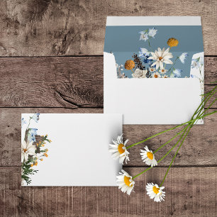 Rustic Dusty Blue Wildflowers & Daisies Wedding Envelope