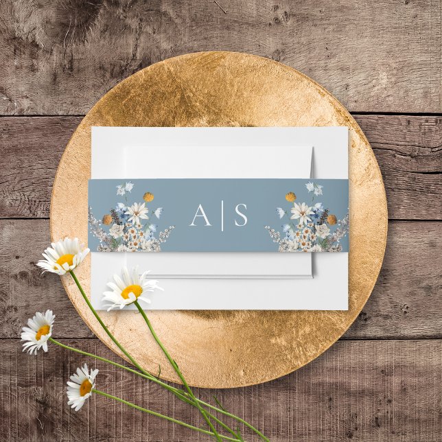 Rustic Dusty Blue Wildflowers & Daisies Wedding Invitation Belly Band (Rustic Dusty Blue Wildflowers & Daisies Wedding Invitation Belly Band)