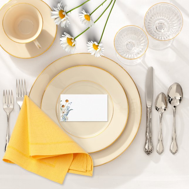 Rustic Dusty Blue Wildflowers & Daisies Wedding Place Card (Rustic Dusty Blue Wildflowers & Daisies Wedding Table Place Card)