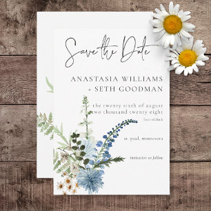Rustic Dusty Blue Wildflowers & Daisies Wedding Save The Date