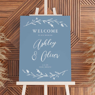Rustic Dusty Blue Wildflowers Wedding Welcome Sign