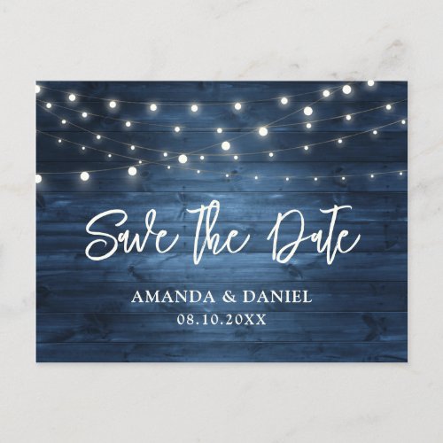 Rustic Dusty Blue Wood Lace Wedding Save The Date Announcement Postcard