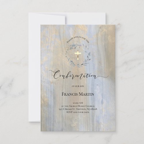 rustic dusty blue wreath watercolor  Confirmation Invitation