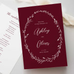 Rustic Dusty Burgundy Wildflower Wreath Wedding Program<br><div class="desc">This lovely wedding ceremony program features a lovely burgundy and white color palette with hand-drawn wildflowers and elegant typography. Together these elements create an rustic yet elegant wedding program that would be perfect for a romantic wedding any time of the year. This design coordinates with our Rustic Wildflowers wedding suite....</div>