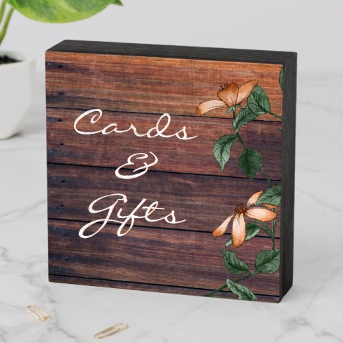 Rustic Dusty Green Burnt Orange Floral Cards Gifts Wooden Box Sign