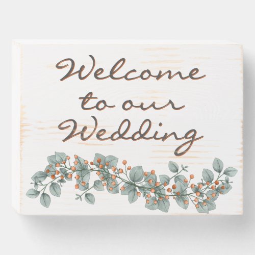 Rustic Dusty Green Orange Welcome to Our Wedding W Wooden Box Sign