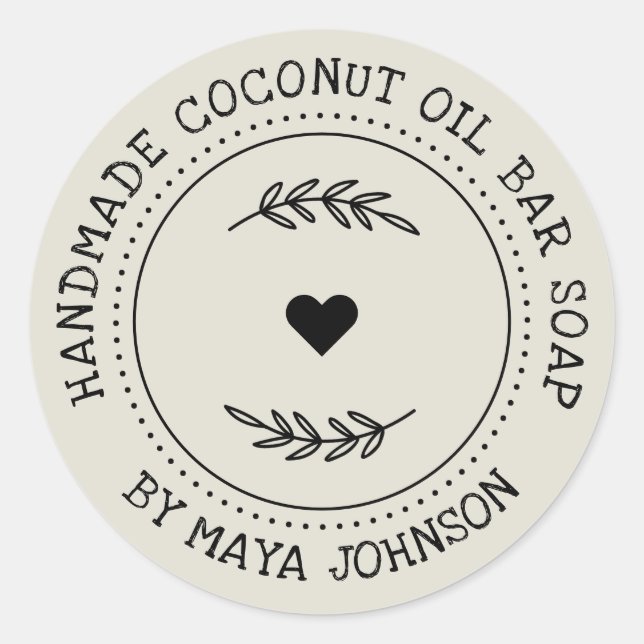 Rustic Dusty Ivory Greenery Handmade Classic Round Sticker (Front)