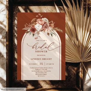 Rustic Dusty Orange Pampas Grass Floral Bridal Invitation