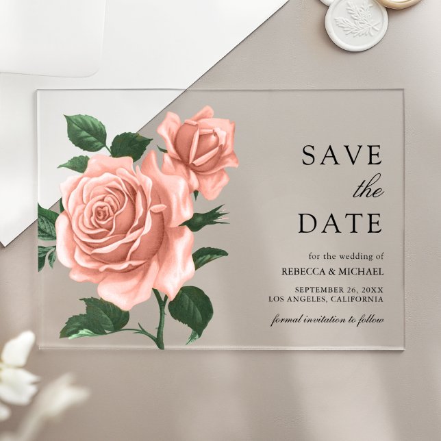 Rustic Dusty Peach Roses Wedding Save the Date (Creator Uploaded)