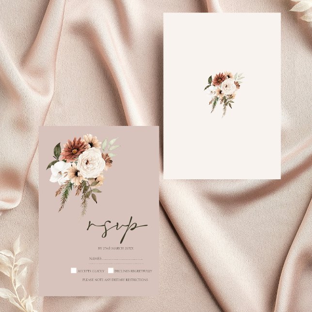 Rustic Dusty Pink and Green Floral RSVP Card (Rustic Dusty Pink and Green Floral Wedding RSVP)