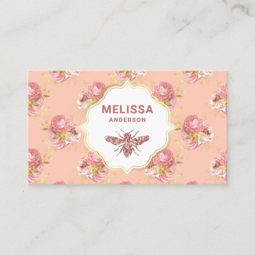 Rustic Dusty Pink Floral Rose Gold Honey Bee Business Card