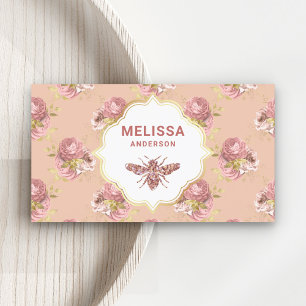 Rustic Dusty Pink Floral Rose Gold Honey Bee Business Card