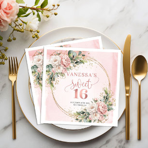 Rustic Dusty Pink Floral Sweet Sixteen Napkins