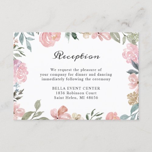 Rustic Dusty Pink Floral Wedding Reception Details Enclosure Card