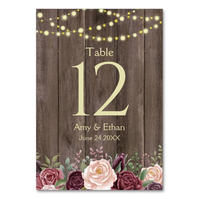 Rustic Dusty Pink Floral Wood Table Number (Front)