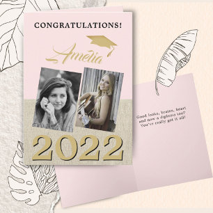 Rustic Dusty Pink Graduate 2 Photo Graduation Card