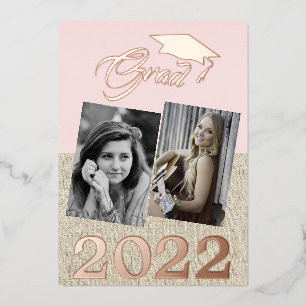 Rustic Dusty Pink Graduate 2 Photo Graduation Foil Invitation