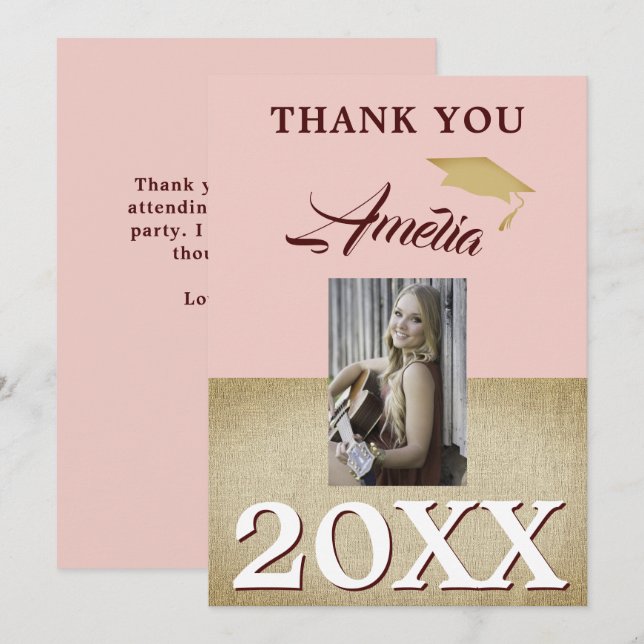 Rustic Dusty Pink Graduate 2 Photo Graduation Thank You Card (Front/Back)