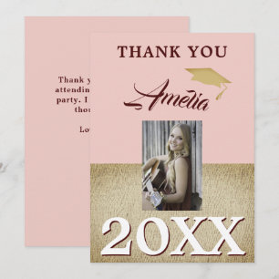 Rustic Dusty Pink Graduate 2 Photo Graduation Thank You Card