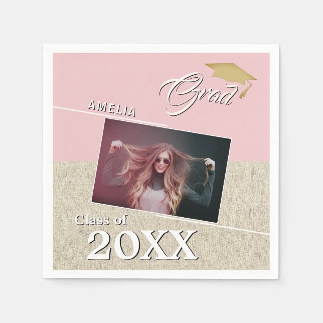 Rustic Dusty Pink Graduate Photo Graduation Party  Napkins (Front)