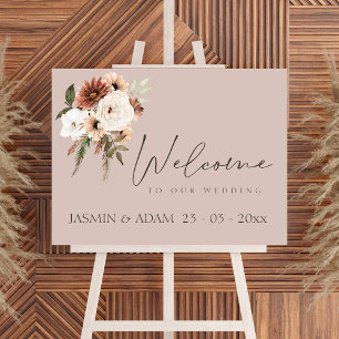 Rustic Dusty Pink Green Script Wedding Welcome Poster