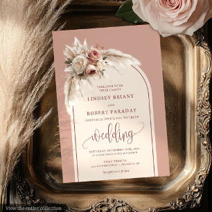 Rustic Dusty Pink Pampas Flowers Wedding Invites