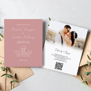 Rustic Dusty Pink Photo Budget Wedding QR Code