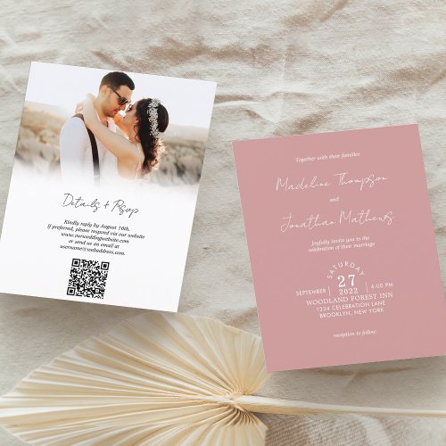 Rustic Dusty Pink Photo Budget Wedding QR Code