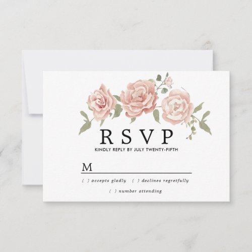 Rustic Dusty Pink Rose Floral Wedding  RSVP Card