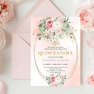 Rustic Dusty Pink Rose Gold Quinceañera Invite