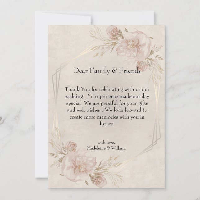 Rustic Dusty Pink Roses & Wildflowers Wedding Thank You Card (Front)