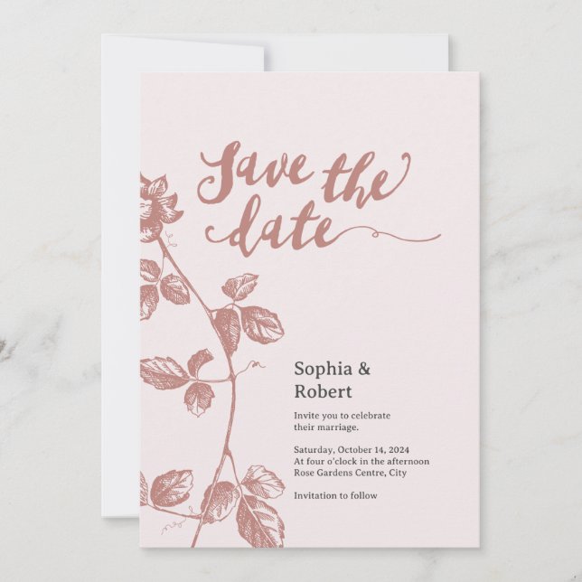 Rustic Dusty Pink Whimsical Floral Wedding Save The Date (Front)