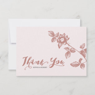 Rustic Dusty Pink Whimsical Floral Wedding Thank You Card