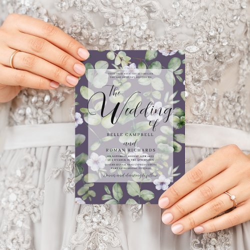 Rustic Dusty Purple Eucalyptus Floral Wedding   Invitation