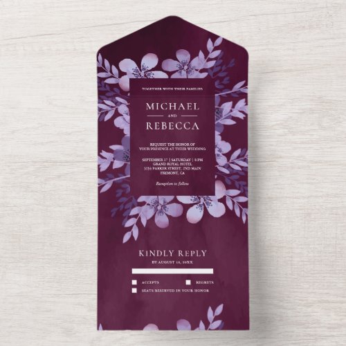 Rustic Dusty Purple Floral Bouquet Plum Wedding All In One Invitation
