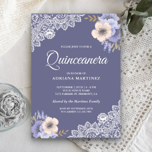 Rustic Dusty Purple Floral Lace Quinceanera Invitation