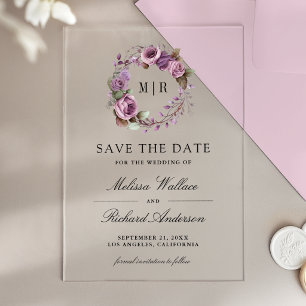 Rustic Dusty Purple Floral Wedding Save the Date