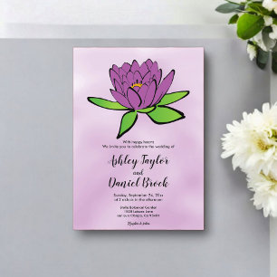 Rustic Dusty Purple Lotus Flower Floral Wedding  Acrylic Invitations