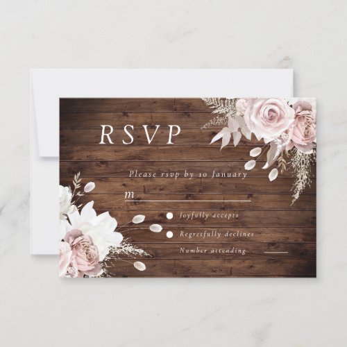 Rustic Dusty Rose Blush Floral Wedding All Event RSVP Card