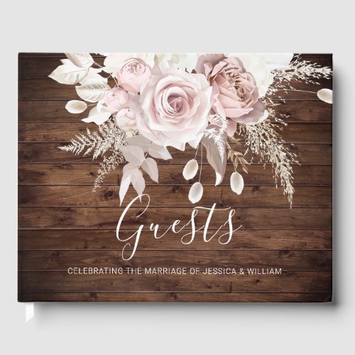 Rustic Dusty Rose & Blush Floral Wedding Guest Book